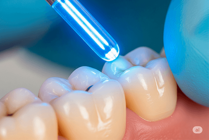 Revisión de una amalgama dental en un molar en clínica de Puerto Vallarta.
